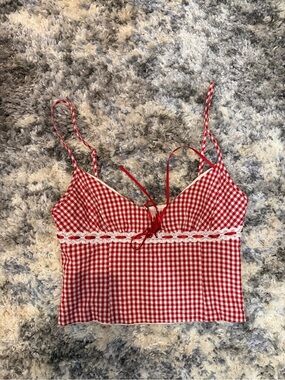 Princess Polly Red Gingham Lace-Trim Cami